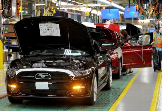 The first of the sixth-generation Ford Mustang rolled off the assembly line today at Ford plant in Flat Rock, MI. Image courtesy of Ford Motor Co.