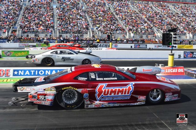 Summit Racing Pro Stock driver Greg Anderson fell a little short in the final round of the Four-Wide Nationals, but moved into third in the Pro Stock championship points standings. 