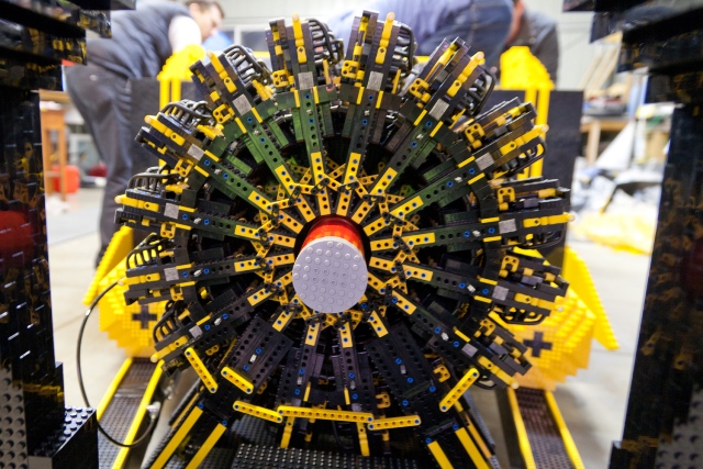 The compressed air-powered engine built almost entirely from Lego blocks. (Image courtesy of ExtremeTech.com)