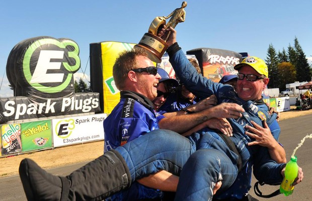 Tommy Johnson Jr. celebrates his win in Seattle to cap off the NHRA's Western Swing. (Image/NHRA)