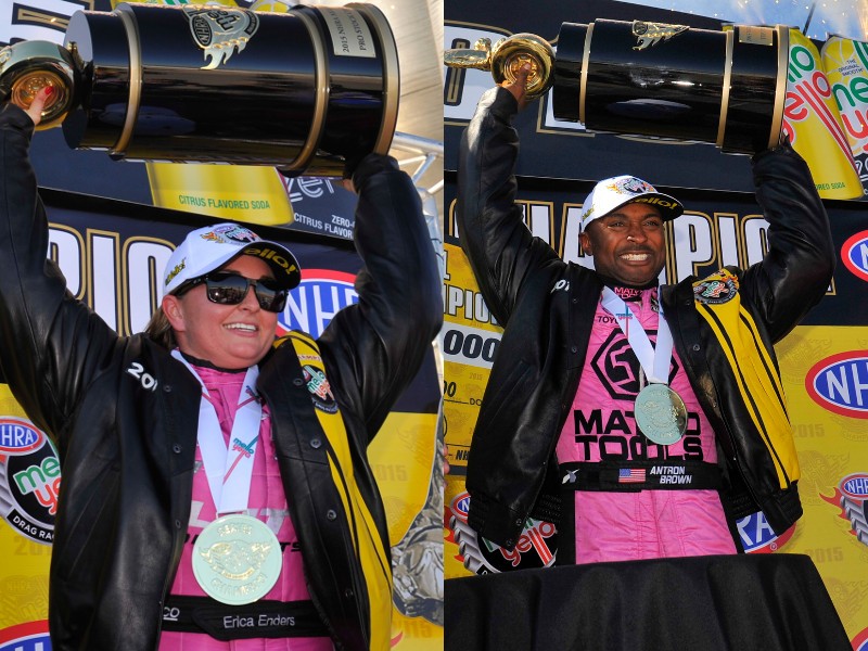 Erica Enders Antron Brown NHRA champions 2015
