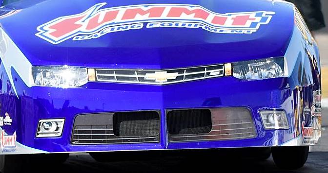 A look at the front-mounted air inlet on the new Pro Stock EFI setup.