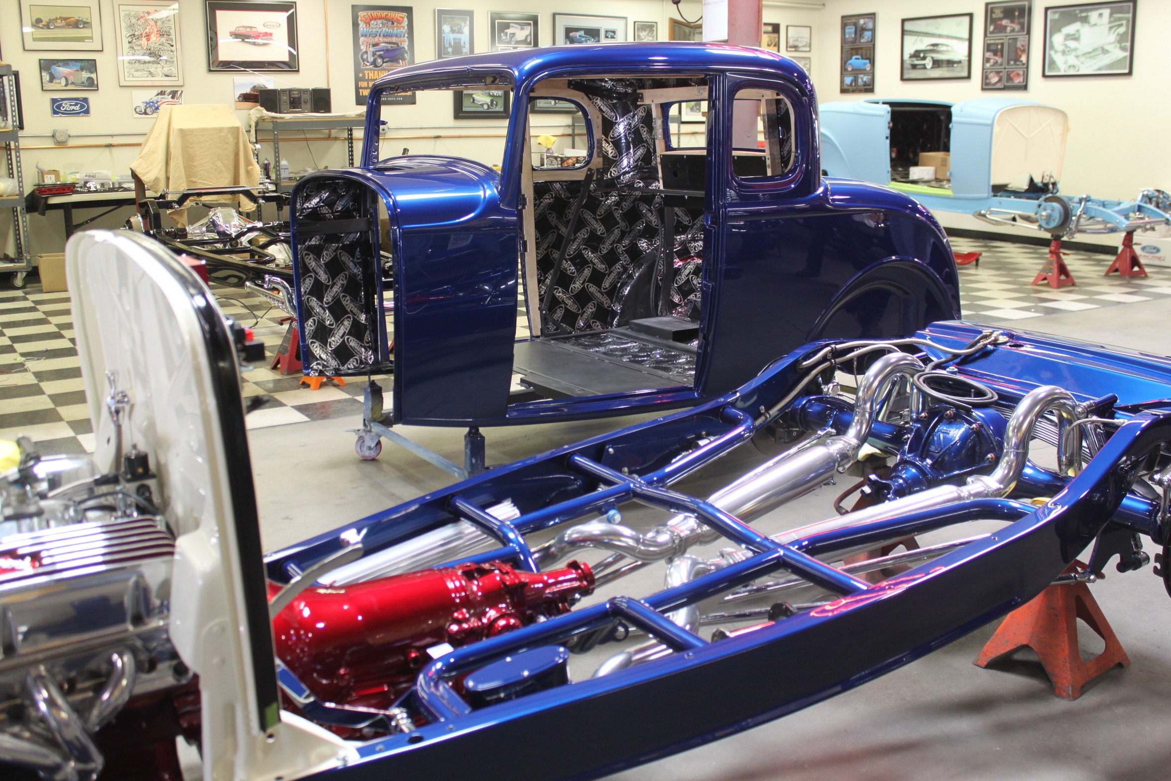 painted body and frame of 32 ford build