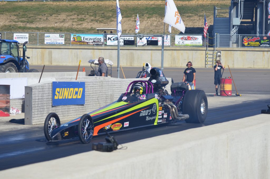 IHRA Drag Racer at Dragway 42, Dragster with Neon Stripes