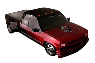custom 1990 chevy dually truck, front quarter