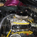 small block chevy v8 engine in a muscle car