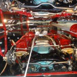 mirrors on floor showing clean chassis of a custom show car