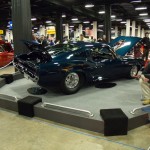 1967 ford mustang pro street on display at indoor car show