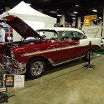 red custom 1956 chevy bel air coupe
