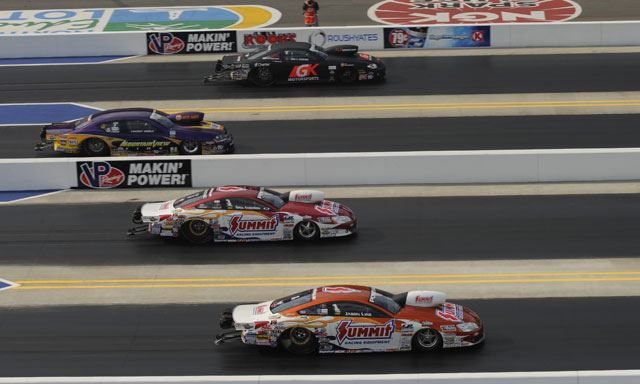 Pro Stock cars in nhra four wide drag race, 2012