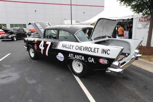 rear view of a 1957 chevy stock car replica