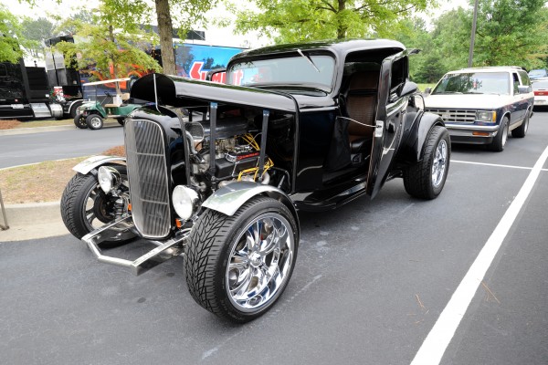 black ford hot rod, side view