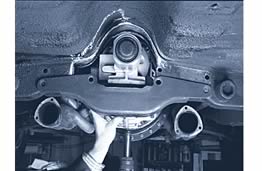 tailshaft view of a transmission under a car