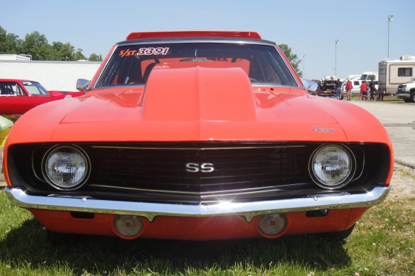 front grille of a first gen chevy camaro drag car