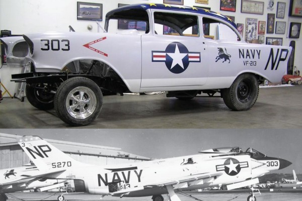 Navy f-4 phantom themed 1955 chevy hot rod build
