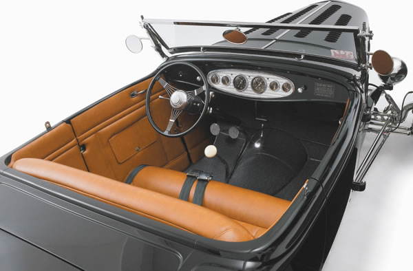 interior shot of a vintage ford hotrod