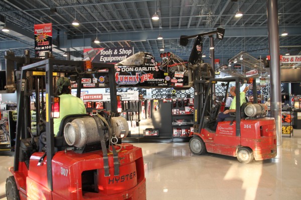 Don Garlits Swamp Rat 32 Dragster being raised to ceiling display