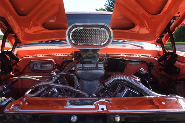 supercharged v8 engine in a street rod