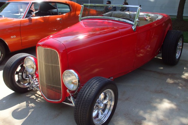 red custom hot rod coupe roadster