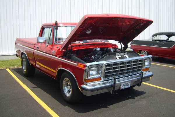 Red Ford pickup truck