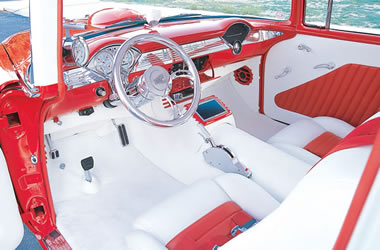 interior view of a custom 1956 chevy