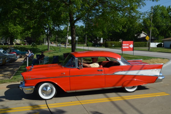 1957 chevy bel air rochester fuelie entering car show