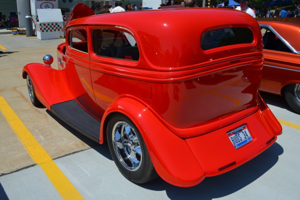 rear view of a 1934 custom ford hot rod