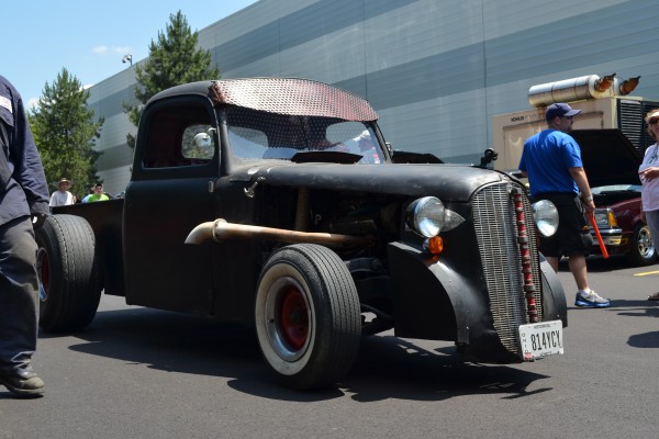 front view of a vintage rat rod truck