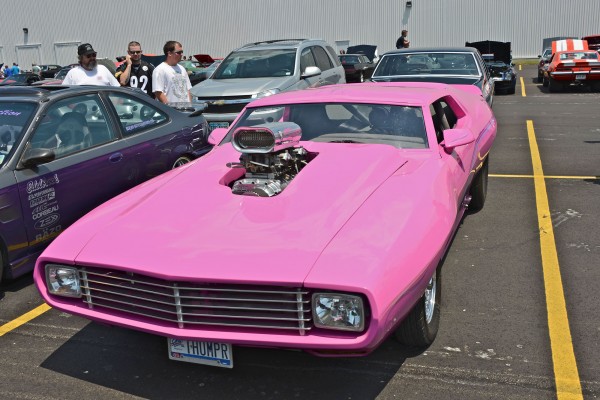 pink ford pro street drag car