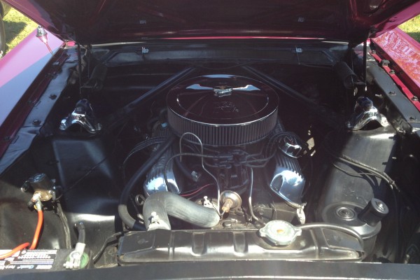 engine bay in a classic muscle car