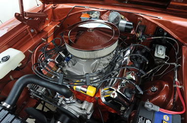 hemi engine in a classic mopar muscle car