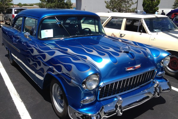 custom 1955 chevy with blue flame paint job