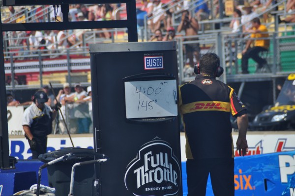 track conditions on whiteboard during nhra race