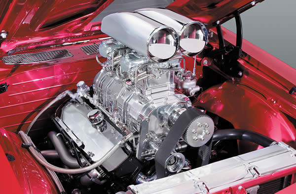 supercharged 468 engine in a Pro Street Chevy El Camino