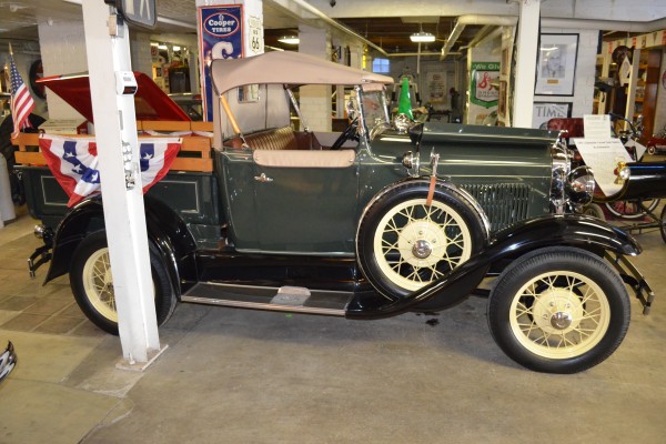 vintage ford roadster truck in museum
