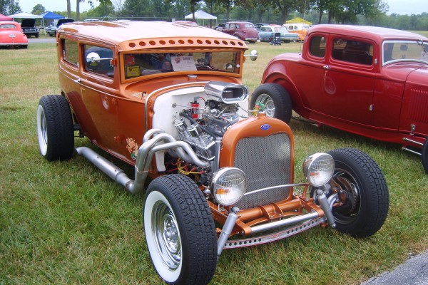 vintage ford tudor hot rod coupe with hilborn scoop