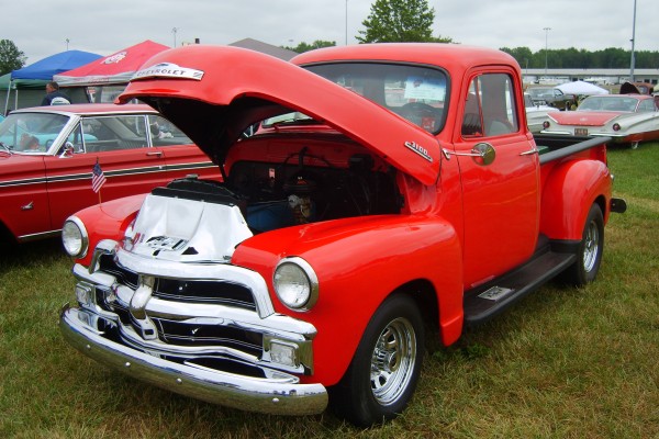 Vintage red Chevy 3100 custom pickup truck