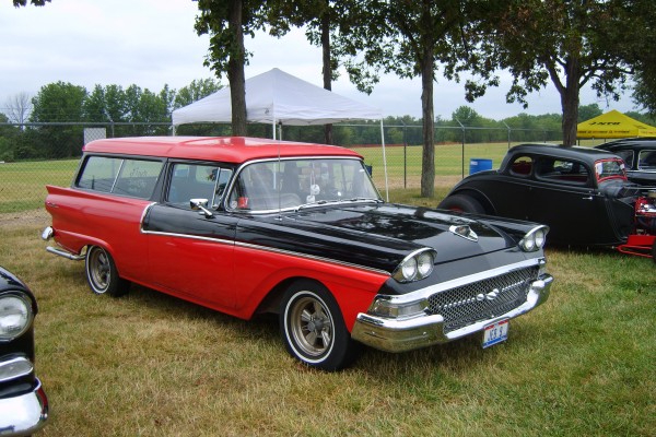 vintage ford 1950s station wagon at classic car show