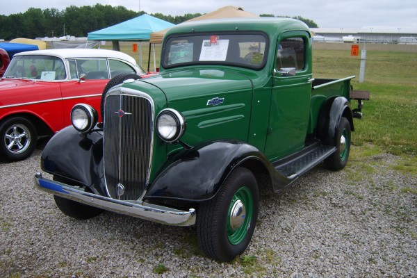 prewar vintage green chevy pickup truck