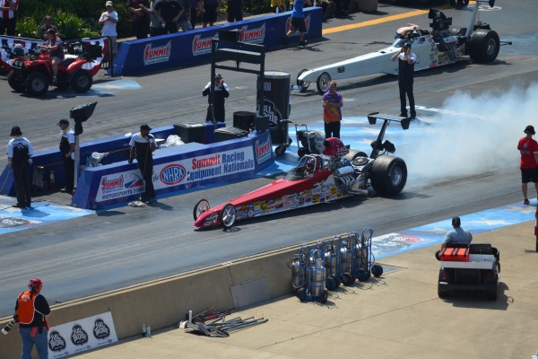 dragster doing a burnout prior to a race