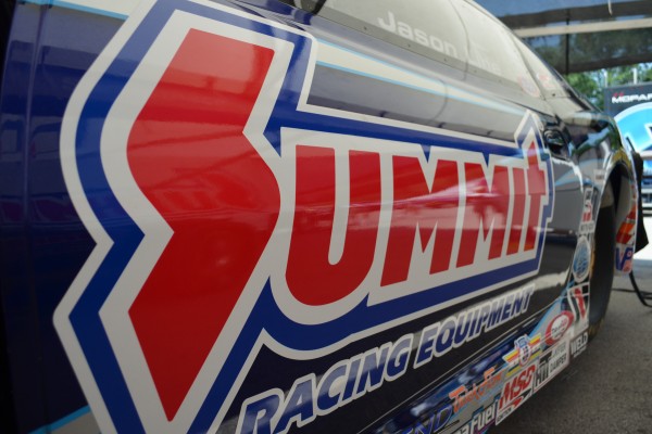 Close up of Summit Racing logo on NHRA Pro Stock Race Car
