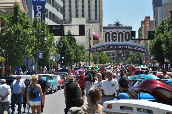 reno main street sign during hot august nights crowd