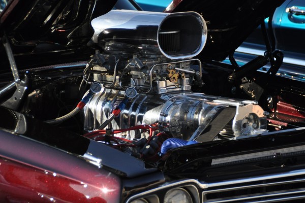 supercharged v8 engine in a plymouth gtx