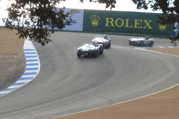 Vintage Race Cars Going Down Corkscrew at Laguna Seca during Monterey Car Week, 2012