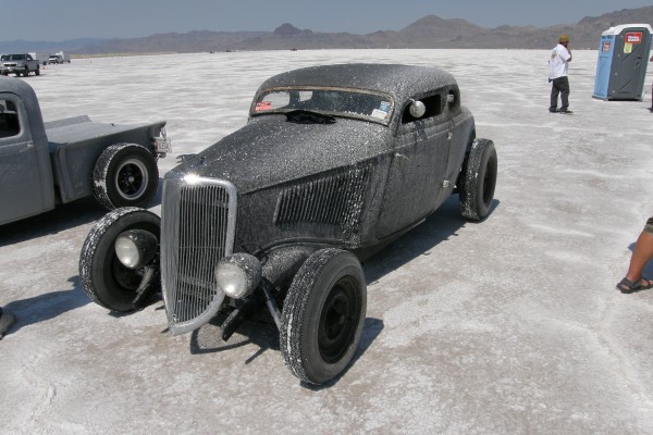 a hot rod covered in salt during bonneville speed week 2012