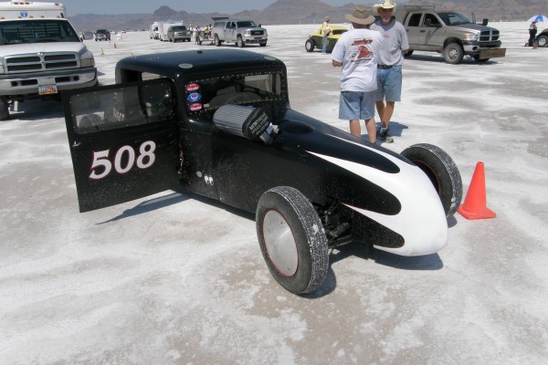 vintage ford coupe land speed racer on Bonneville salt flats