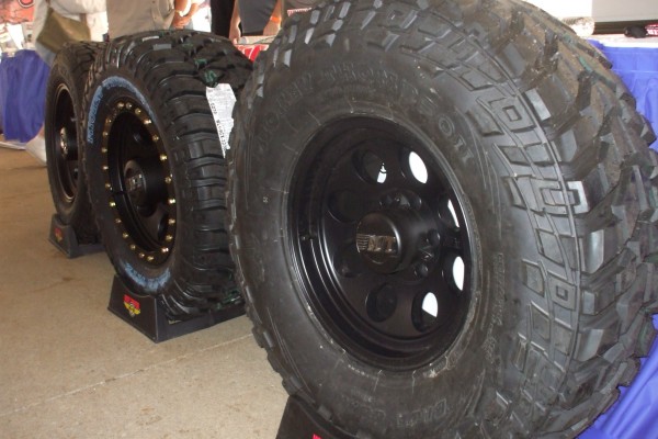 mickey thompson tire display at automotive trade show
