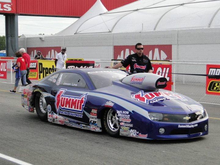 Jason Line in his nhra pro stock camaro during Indy race