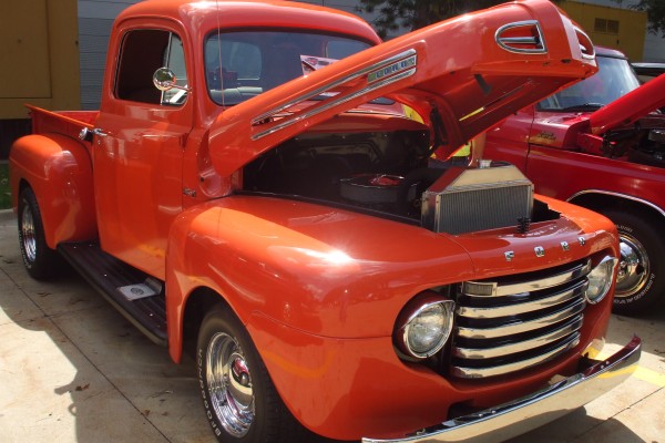 vintage orange ford f1 pickup truck