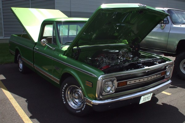 green chevy c10 vintage pickup truck